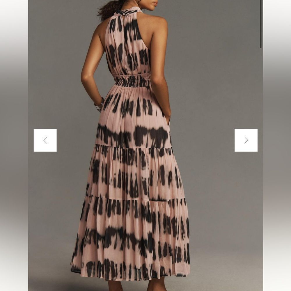 Anthropologie Somerset Maxi Halter Edition Ruffle Chiffon Neutral Motif L Nwt - Picture 2 of 7